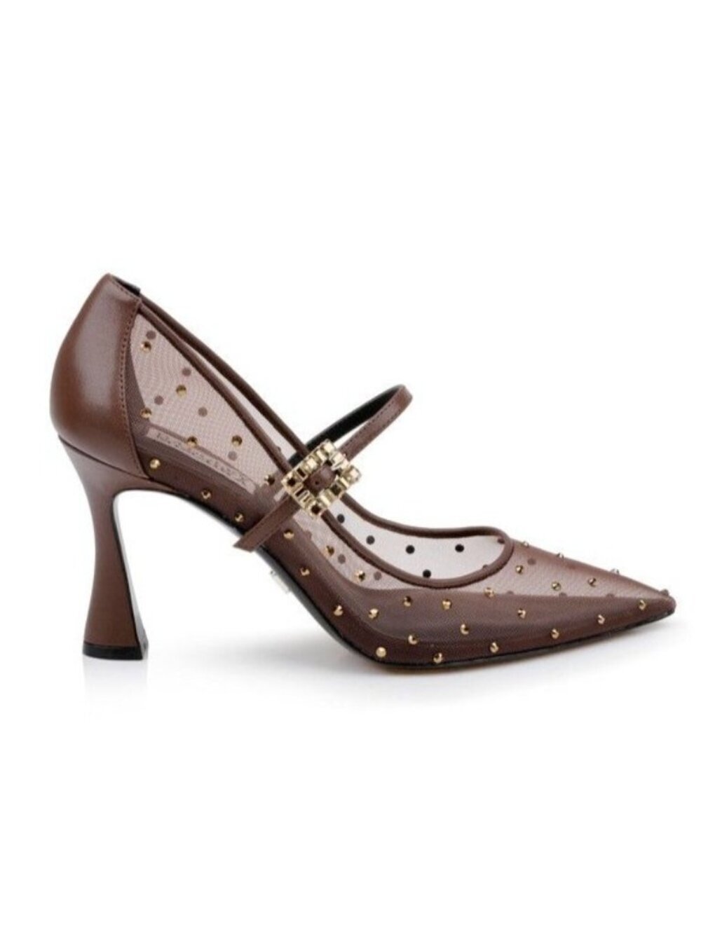 Badgley Mischka Womens Brown Mesh Studded Pumps Size 6 Mary Jane New Box.
